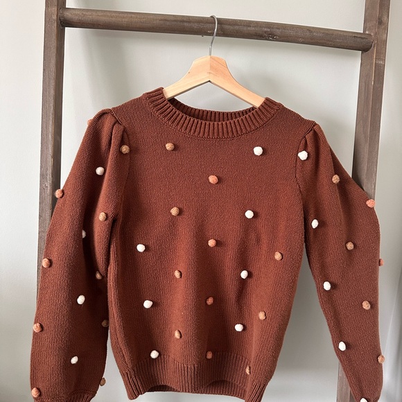 Blu Pepper Sweaters - Blu Pepper Brown Sweater with Pom Accents